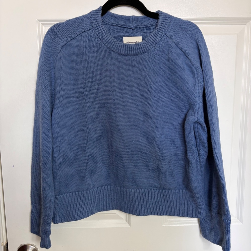 Abercrombie & Fitch Blue Crew Neck Cotton Blend Raglan Knit Sweater Small